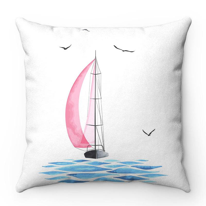 Cartoon Summer Sail Pattern Digital Printing Short Plush Pillow Covers for Car Sofa Office Cushion Cover Home Goods 60x60cm