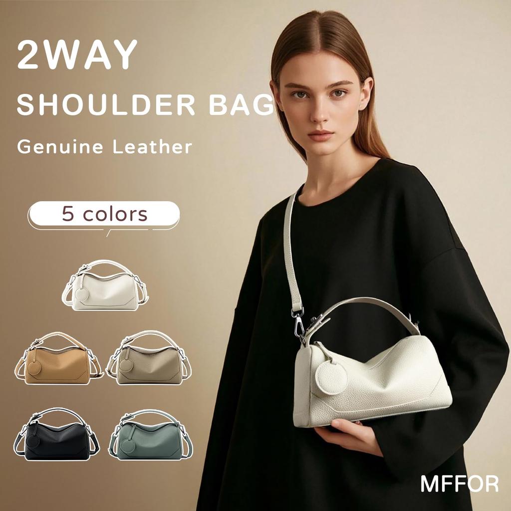 MFFOR Genuine Leather Shoulder Bag for Square Soft and or Popular for Commuting Women, 2-Way Handbag, Shape, Lightweight, Casual, Simple, Stylish,