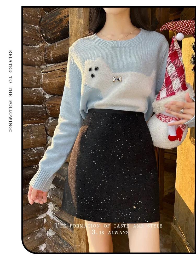 Korean Style Woolen Sparkling Skirt for Women — Autumn/Winter Petite Short Skirt