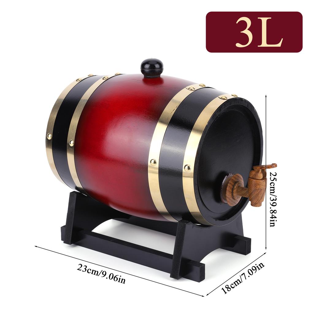 3L Household Wooden Barrels with Bracket Wine Storage Containers Large Capacity Vintage Beer Brewing Tools for Family Gatherings
