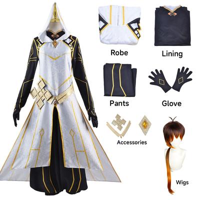 Zhong Li Archon Full Set Perücke Handschuhe Verdienen Perücke für Männer Outfits Halloween Comic Spiel Zhongli Cosplay Kostüm
