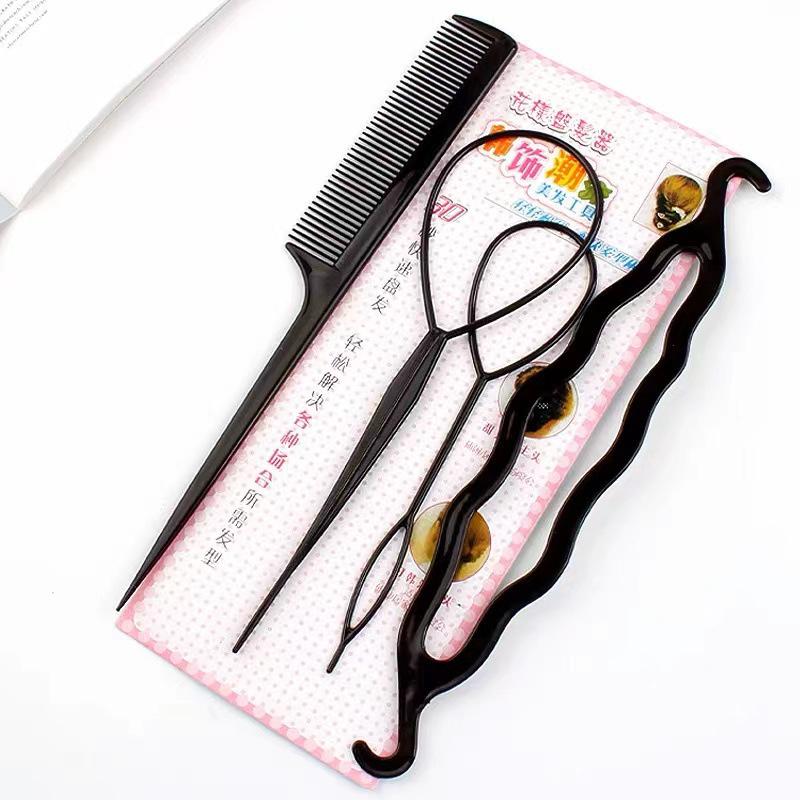 4-Piece Hair Accessory Set: Hairpin, Puller, Stick, Comb, Curler