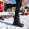 Damen Übergröße Weichsohle Höhenverstärkende Warme Winter Leder-Pelz Kombination Schneestiefel mit Plüschfutter für Outdoor-Sport