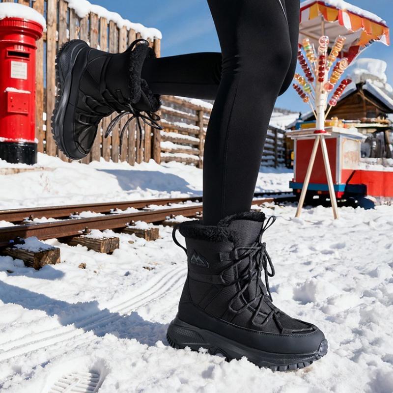 Damen Übergröße Weichsohle Höhenverstärkende Warme Winter Leder-Pelz Kombination Schneestiefel mit Plüschfutter für Outdoor-Sport