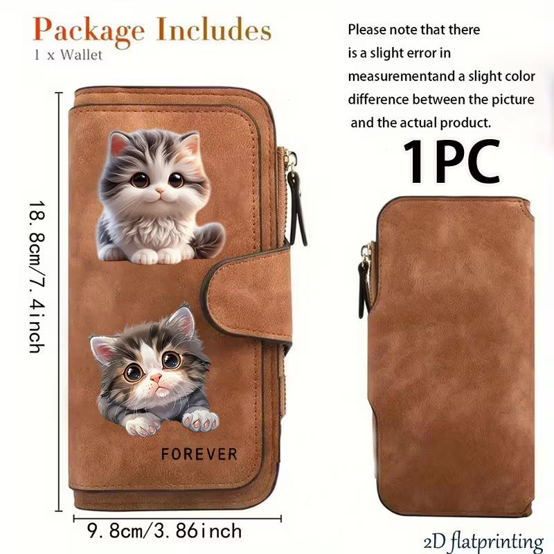 1PC Cute Cat Women's Long Wallet Multi-functional Wallet Portable Snap Button Coin Purse Ideal Gift for Cat Lovers Daily Commute Outdoor Travel Home