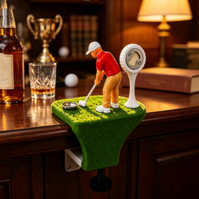 Golf Game Bottle Opener Desk Clamp Design Golf Player Figurine Beer Opener With Golf Ball Opener Funny Golf Themed Bar Decor