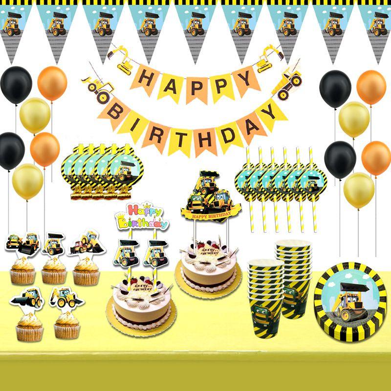 Colorful Excavator Birthday Party Supplies With Fun Tableware For Kids Celebration