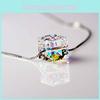 Cute Cube Colorful Square Crystal Pendant Long Chain Necklace Jewelry Gift Women For Women's Fashion