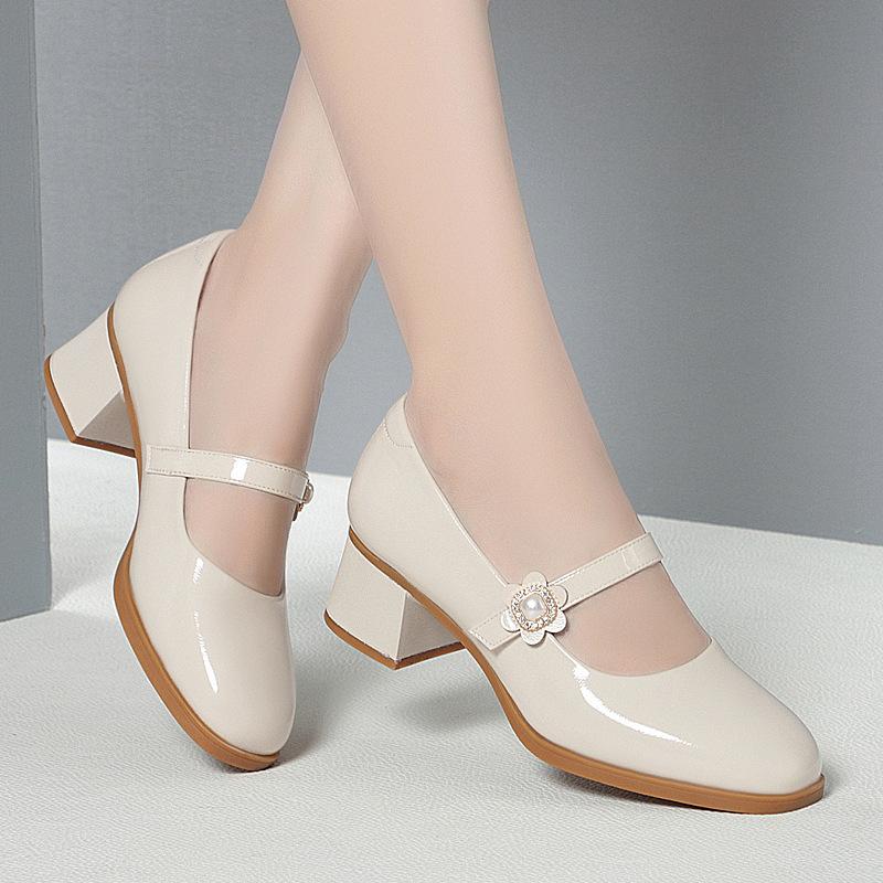 Neuer Stil, Weichsohle, Weiches Obermaterial, Damen-Schuhe, Vielseitig und Modisch, Mittlerer Absatz, Einriemen, Damen-Single-Schuhe