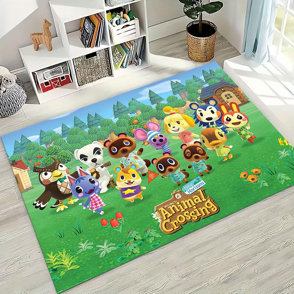 Game Animal Crossing Wild World Cartoon Rug for Bedroom Living Room Sofa Home Doormat Decor, Large Kids Play Non-slip Floor Mat