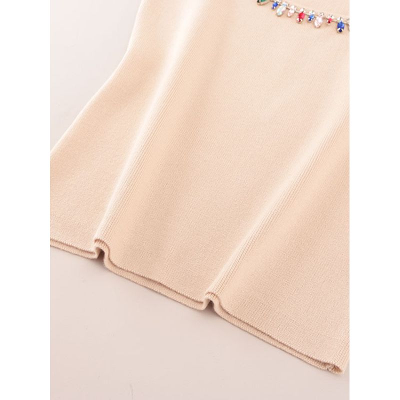 Accessible Luxury Import Rhinestone U-Collar Knitting Vest Fashion Fengcai Color Diamond Chain Inner Camisole