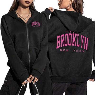 Brooklyn Baskılı Kadın Kapüşonlu Sweatshirt Yüksek Kalite Kapüşonlu Uzun Kollu Fermuarlı Sweatshirtler Kadın Günlük Moda Bol Kapüşonlu Sweatshirt Ceketler