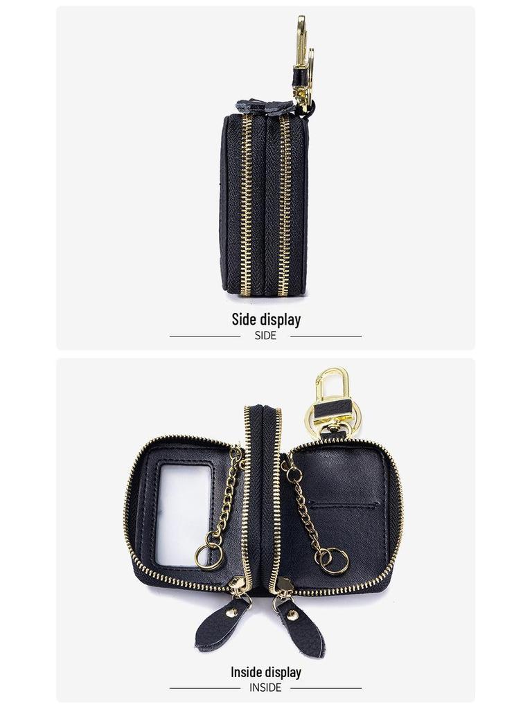 Unisex Genuine Leather Double Zipper Key Holder Waist Bag
