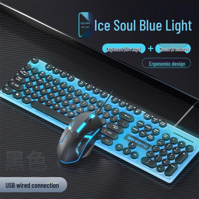 Luminous Punk Keycaps Wired Keyboard & Mouse Set for Gaming