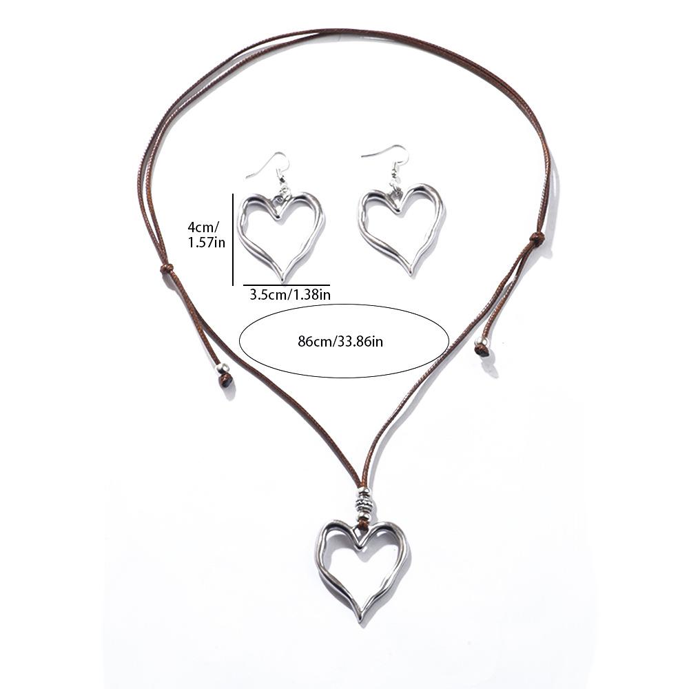

Jewelry Sweet Cool Style Exaggerated Love Necklace Metal Peach Heart Choker Wax Rope Long Necklace