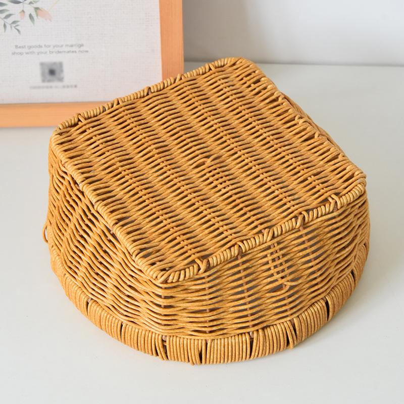Hand-Woven Storage Basket Rattan Storage Tray Household Rattan Baskets Bread Fruit Food Breakfast Display Box Home Decoration