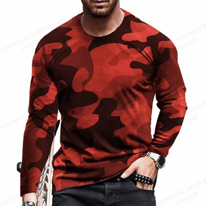 Men's Outdoor Camouflage Warrior Hunting Sports Long Sleeve Fashion Loose Round Neck T-shirt Top Military Tactics