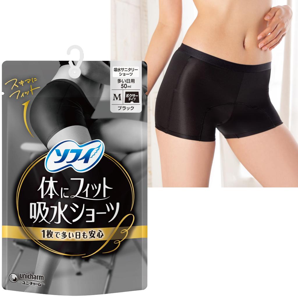 Serious Absorbent Sofy Water Absorbent Shorts that Fit the Size Sanitary Sanitary Safe even on busy days [Sofy Shorts] Body, M, Black, Products,
