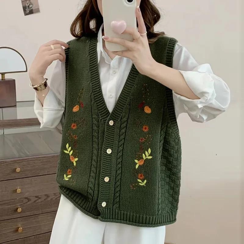 Spring Autumn Chinese Style Fashion Women's Knitted Cardigan Sweater Vest Sleeveless Age Reduction Ladies Waistcoat Jacket