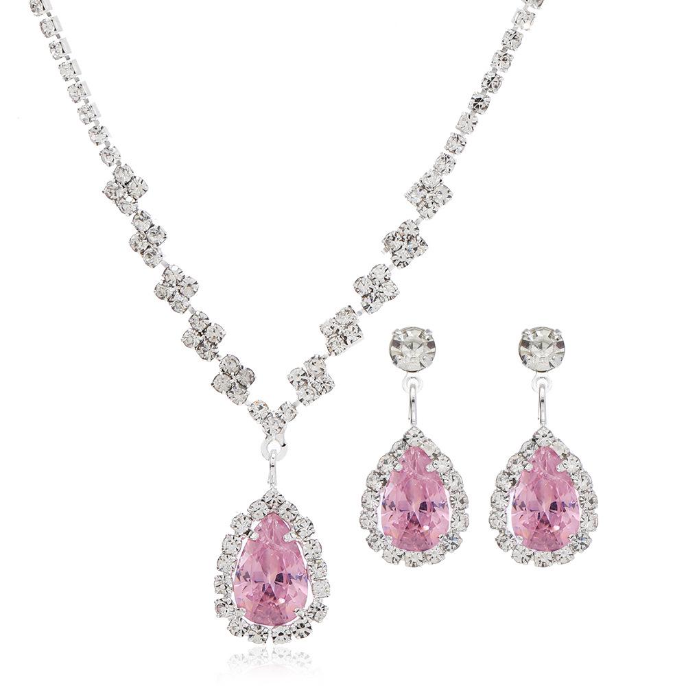 Elegantes Zirkon Tropfenanhänger Halsketten- & Ohrring-Set für Damen