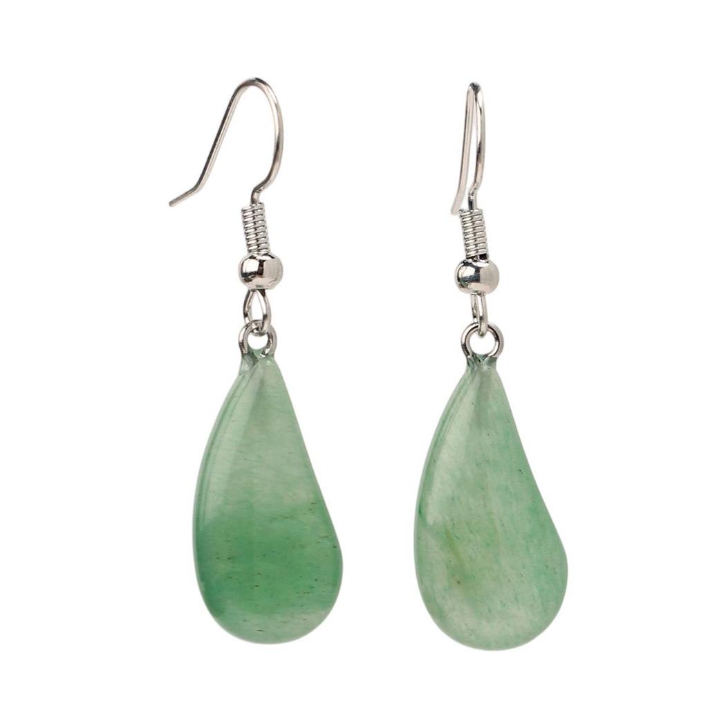 Green Aventurine & Pink Crystal Agate Water Drop Earrings for Women - Elegant Cross-Border Jewelry