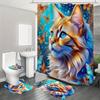4Pcs Dreamy Cat Shower Curtain Set with Non-Slip Bath Mat, Toilet Lid Cover, Contour Rug & 12 Hooks, Bathroom Decor