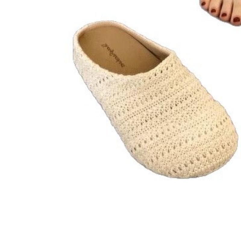 Wind woven hollow breathable bag head half slippers women wear flat bottom summer new lazy sandals