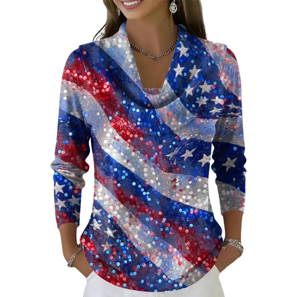 Dámský ležérní a módní svetr s dlouhým rukávem a potiskem, kulatým výstřihem