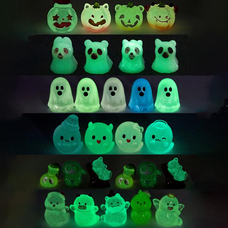 10-12Pcs Luminous Halloween Pumpkin Ghost Ornaments Micro Landscape Resin Ghost Figures Statue Desktop Decoration Party Gifts