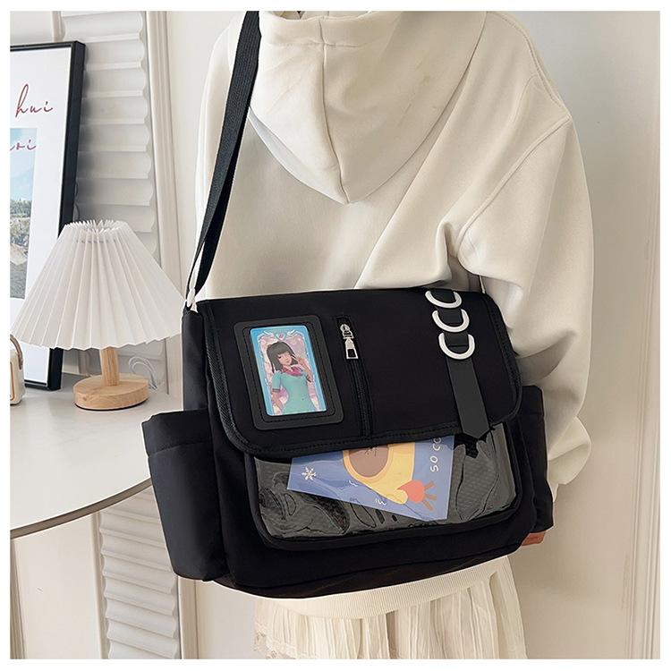 Japanese Style Transparent Acrylic Tote Bag, Nylon School Aesthetic Shoulder Crossbody Bag with Patchwork Design CLE