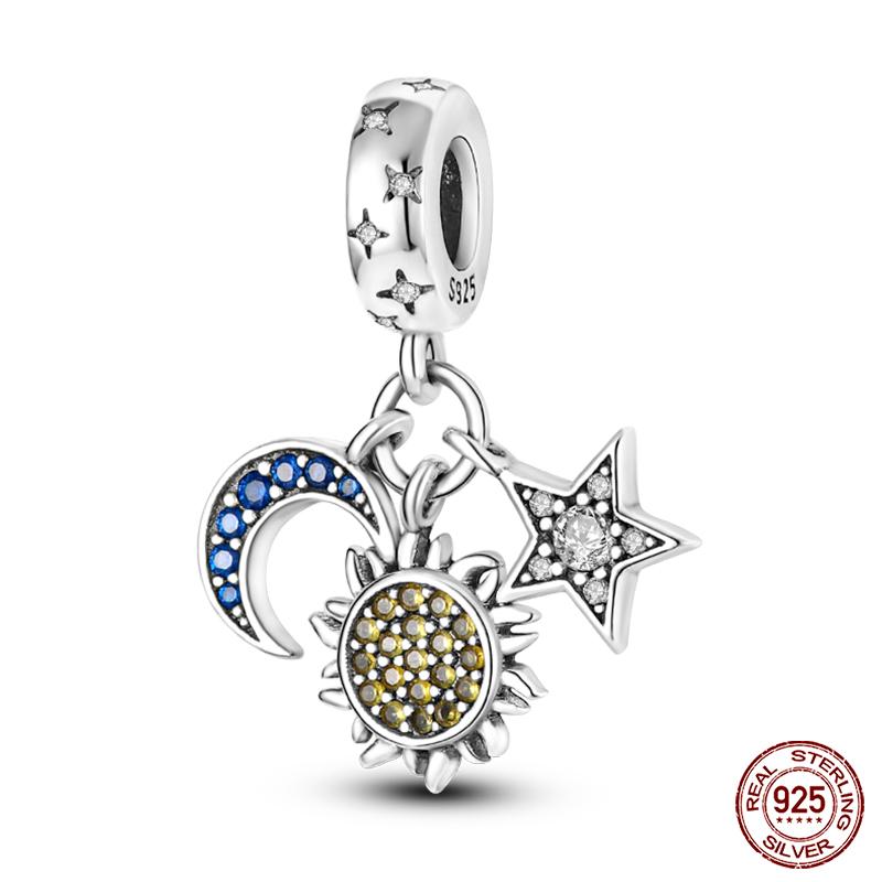 Fashion Copper Sparkling Zircon Star Moon Series Charms Beads Fit Qikaola Original Bracelets Diy Birthday Jewelry