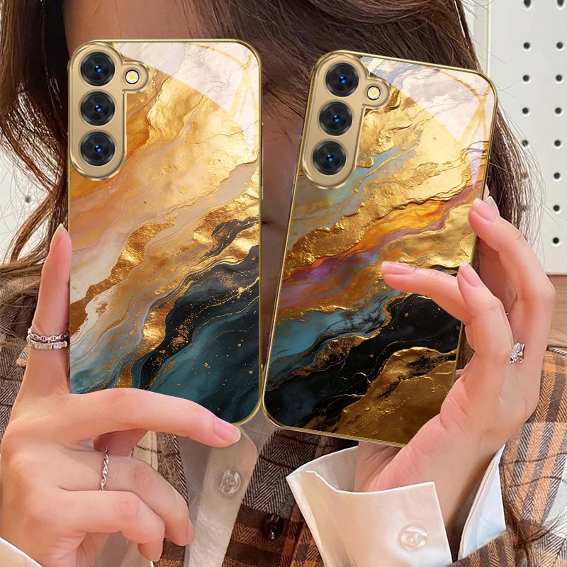 Gold Marble Texture For Samsung Galaxy S26 S20 FE S21 S22 S23 Plus S24 Ultra 25Ultra S21+ S9 S22 S8 Golden Glass Phone Case