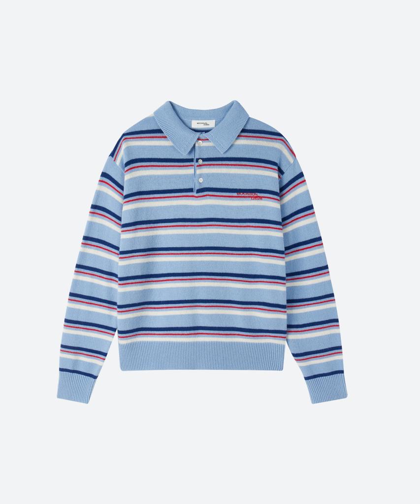 MOONSUN M.C Unisex, Stripe Wool Collar Knit / Sky Blue