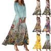 Damen Casual 3/4-Ärmel V-Ausschnitt Blumenmuster Maxi A-Linien Strandkleid
