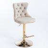 Velvet Swivel Bar Stools, Height 25-33 Inches, Tufted Button Back, Gold Nailhead Trim, Gold Base, for Kitchen Island Home Pub Cafe, Beige, DE1912BG