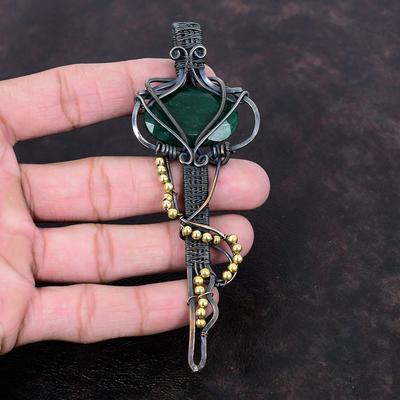 Colgante de Esmeralda Zambiana con Forma de Cobre Colgante Envuelto con Alambre Joyería de Llave Maravillosa Colgante de Piedra Preciosa Hecho a Mano Regalo Para Mamá Joyería de Alambre de Cobre