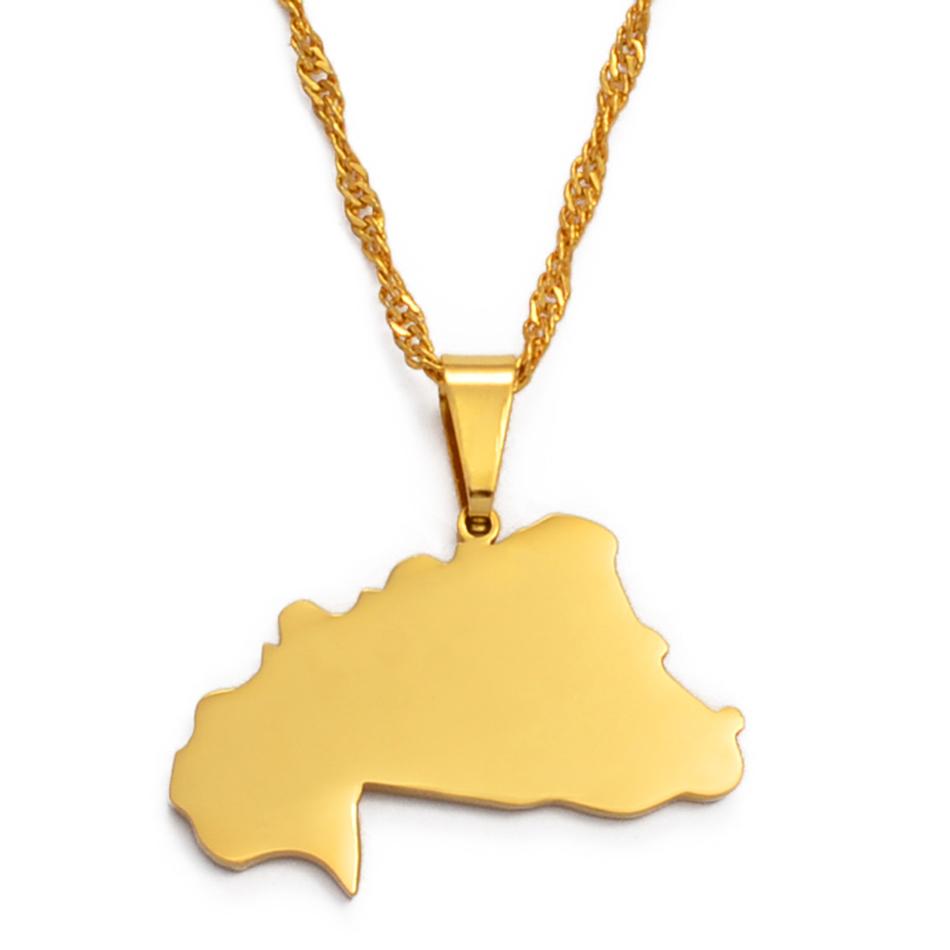 Anniyo Burkina Faso Map Pendant & Necklace African Countries Map Jewelry #023521 45cm Thin Chain