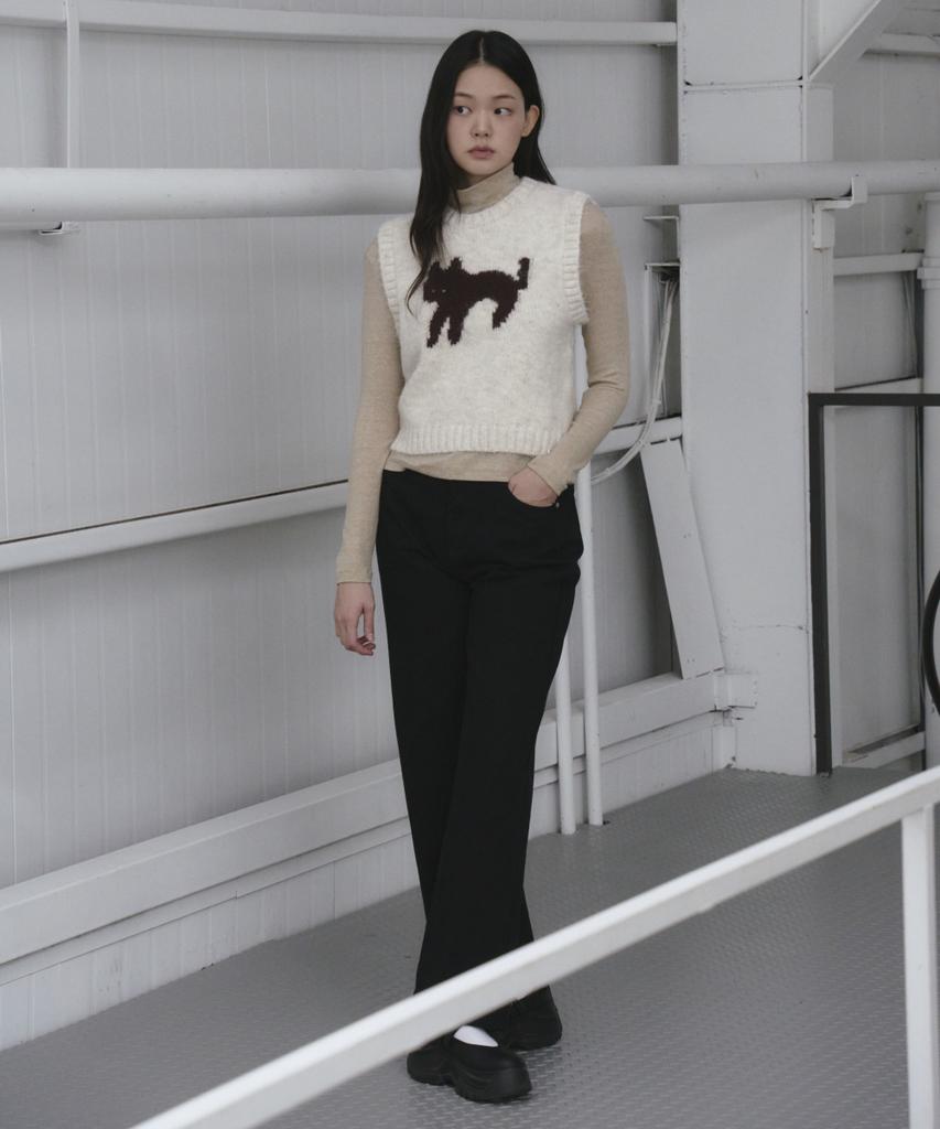 The Green Lab Cat Jacquard Vest [Oatmeal]