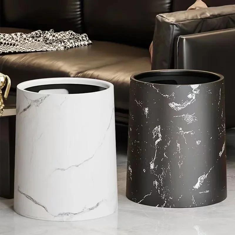 Lixeira Nórdica de Mármore, Lixeira com Tampa e Balde Interno, Lixeira para Banheiro, Escritório, Cesto de Papel para Quarto, 9 L, 14L