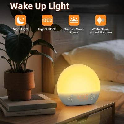 Wake Up Lights Bedside Dimmable Night Light with 30 Sleep Sounds White Noise Machine Sunrise Alarm Clocks for Heavy Sleeper Gift