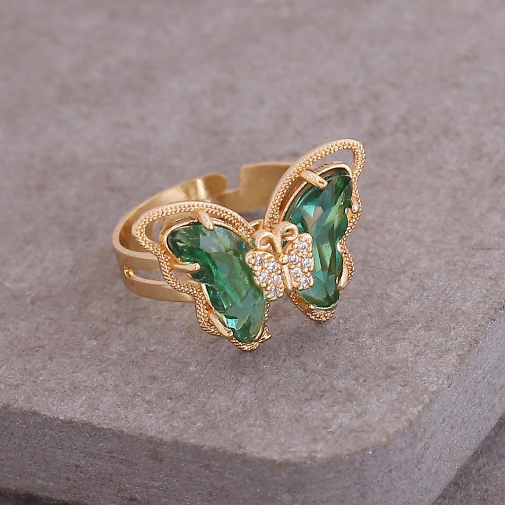 New European American Multicolor Three Dimensional Butterfly Ring Ladies Stylish Jewelry Personality Trend Hand Accessories