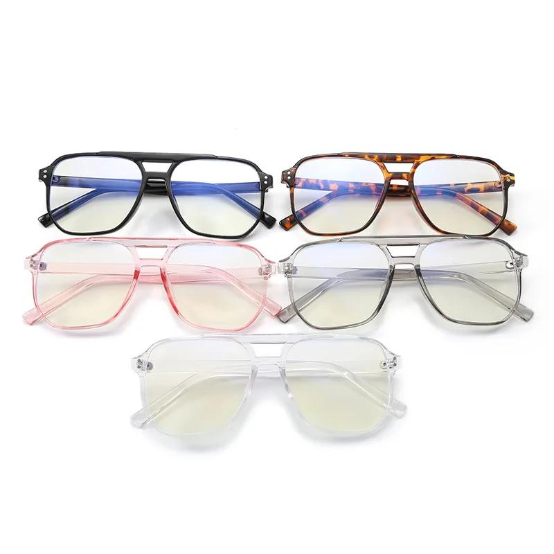 Fashion Transparent Anti Blue Light Double Bridge Computer Glasses Frame Unisex Square Blocking Glasses Optical Spectacle Oculos