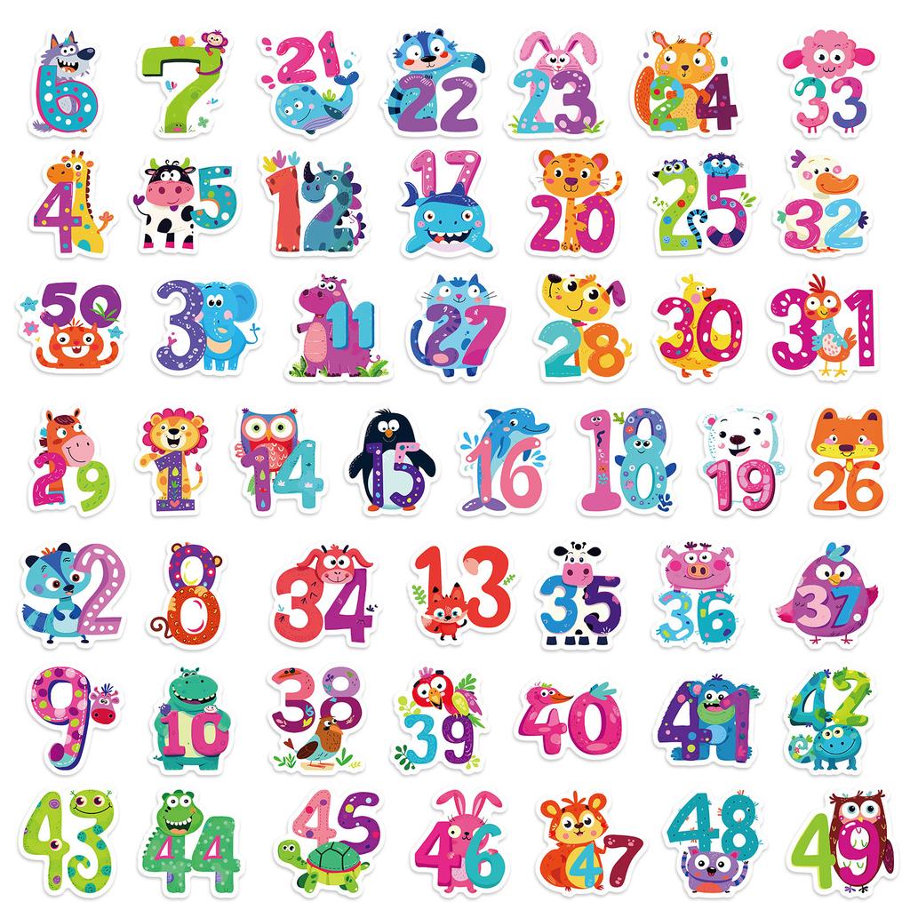 100 Fun Cartoon Arabic Numerals Waterproof Stickers Children's Enlightenment Stickers DIY Hand Account Decoration Stickers