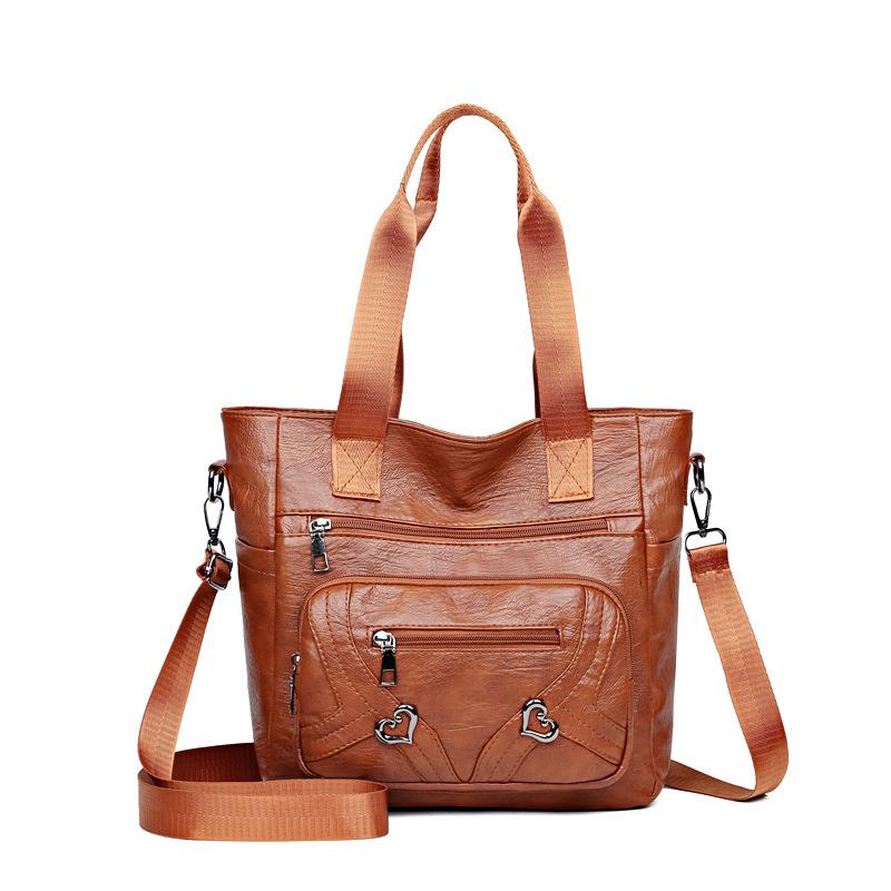 Mehrschichtige Damentasche, Modische und Vielseitige Tote Bag aus Weichem Leder, Lässige und Retro Umhängetasche