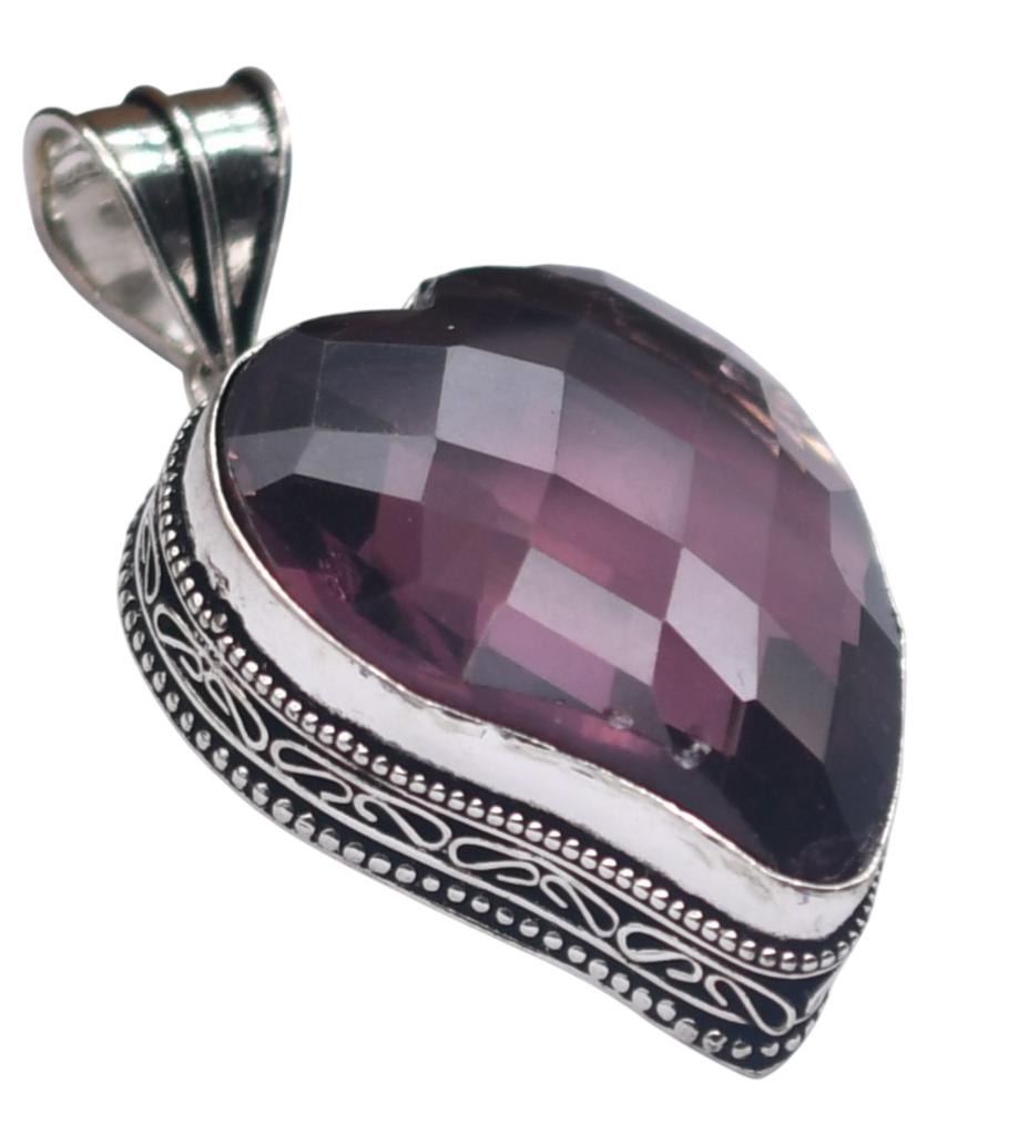 Amethyst Hydro Gemstone Antique Silver Plated Pendant 2" J 2074