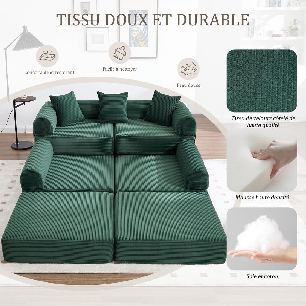 (old sku:W2845S00202) Emerald green family sofa with storage and modular function. Vacuum-packed for easy assembly, pet-friendly. Ideal for relaxing.
