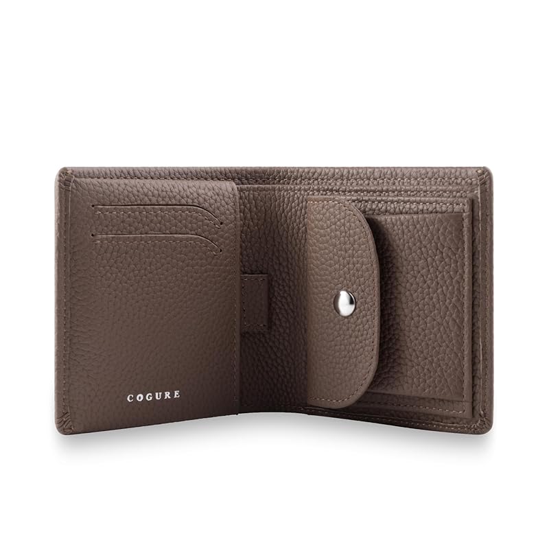 

[COGURE] Kogre wallet bi-fold mini wallet genuine leather shrink calf leather wallet coin purse card holder unisex with gift box COPM07-Etoupe Etope