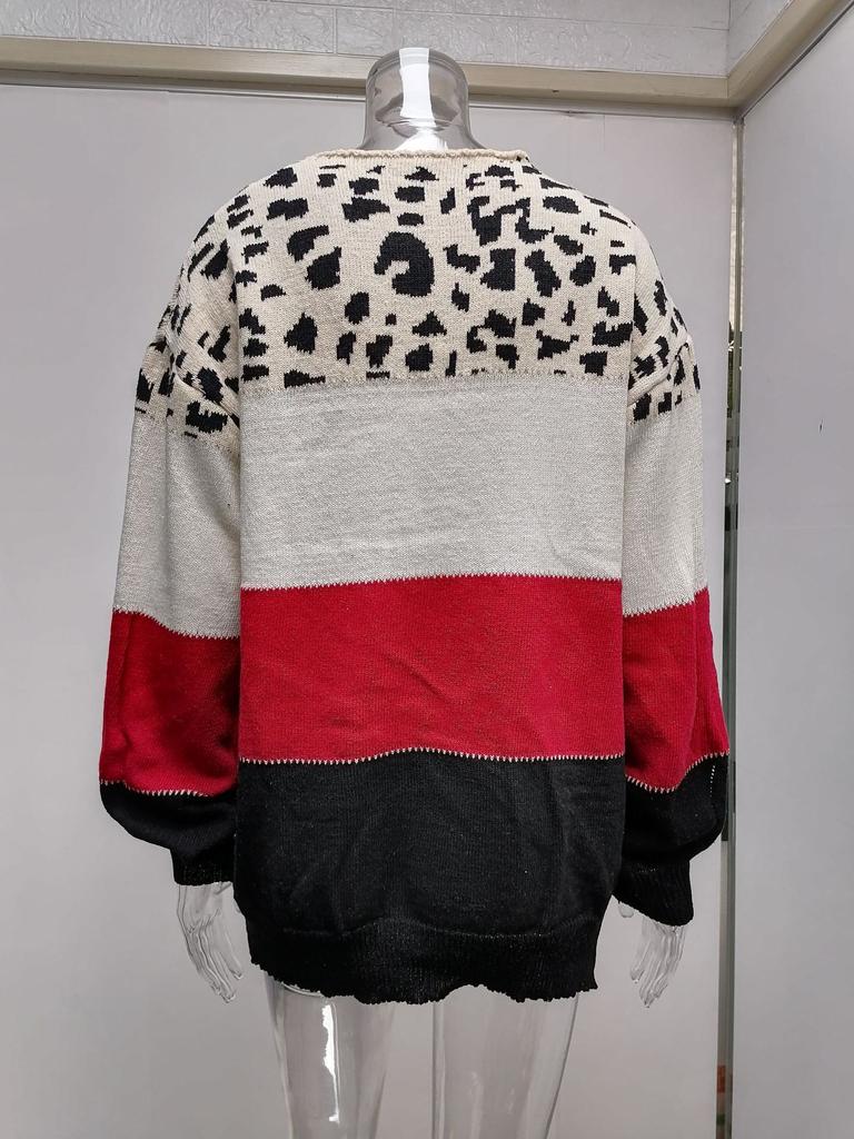Autumn Winter New Color Block Sweater Women's Loose Round Neck Pullover Basic Versatile Bottoming Knit Casual Daily Jumper Top