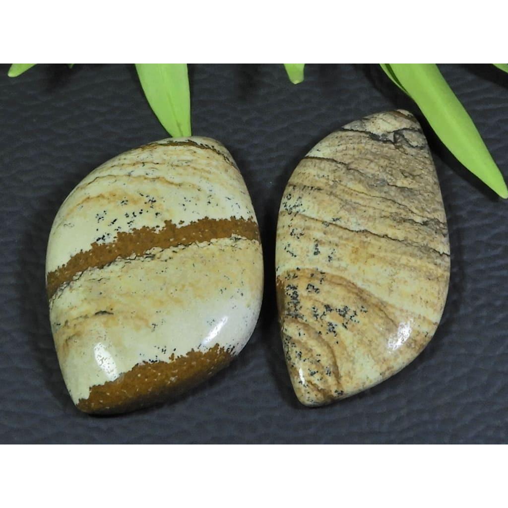 104Cts. 2Pcs Natural Picture Jasper Fancy Cabochon Gemstone 21X43-26X37MM A-99