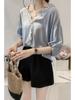 Korean Style V-Neck Lace Splicing Chiffon Top - Women's Short-Sleeve Loose Fit